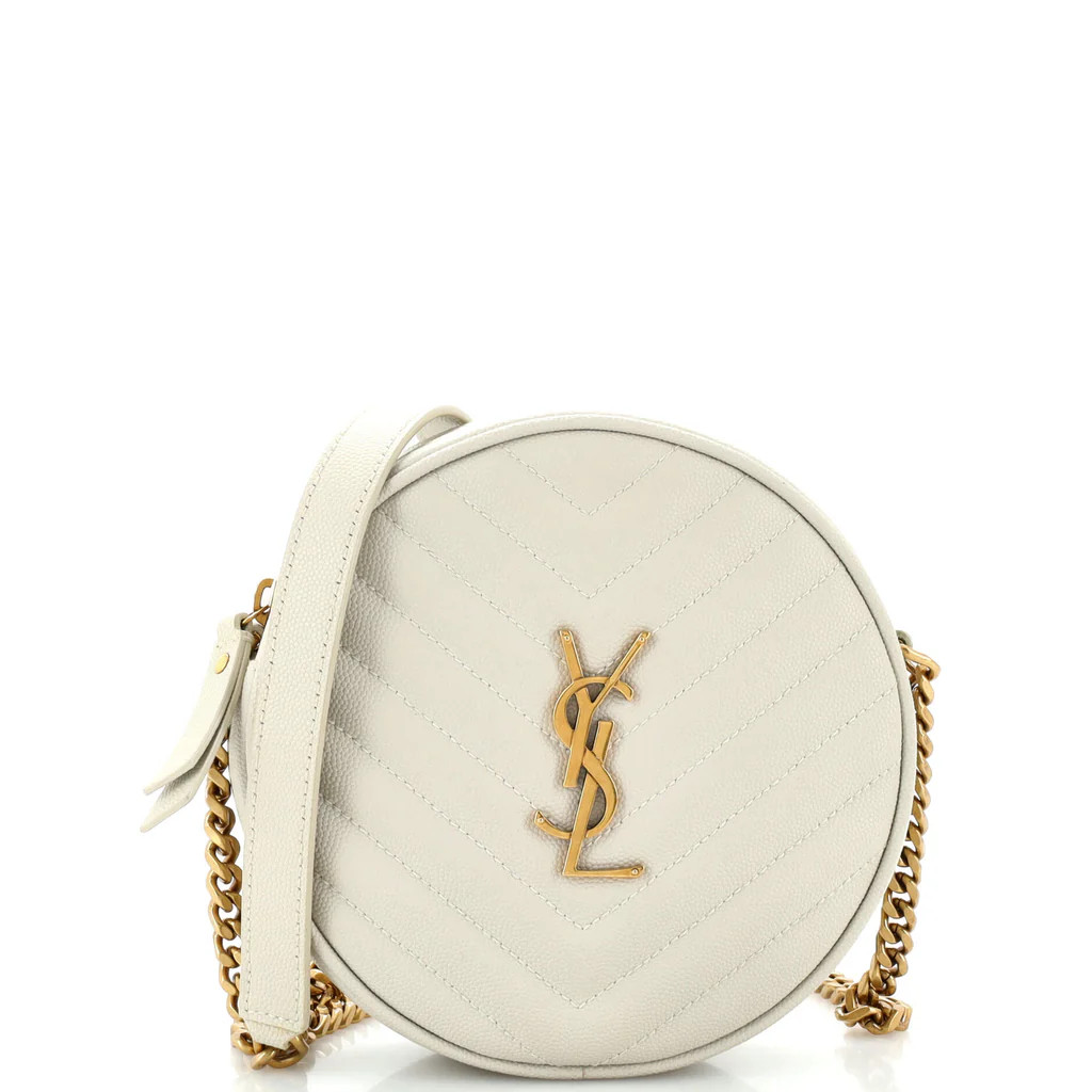 Saint Laurent Vinyle Round Camera Bag Matelasse Chevron Leather Neutral 269014133 | Rebag