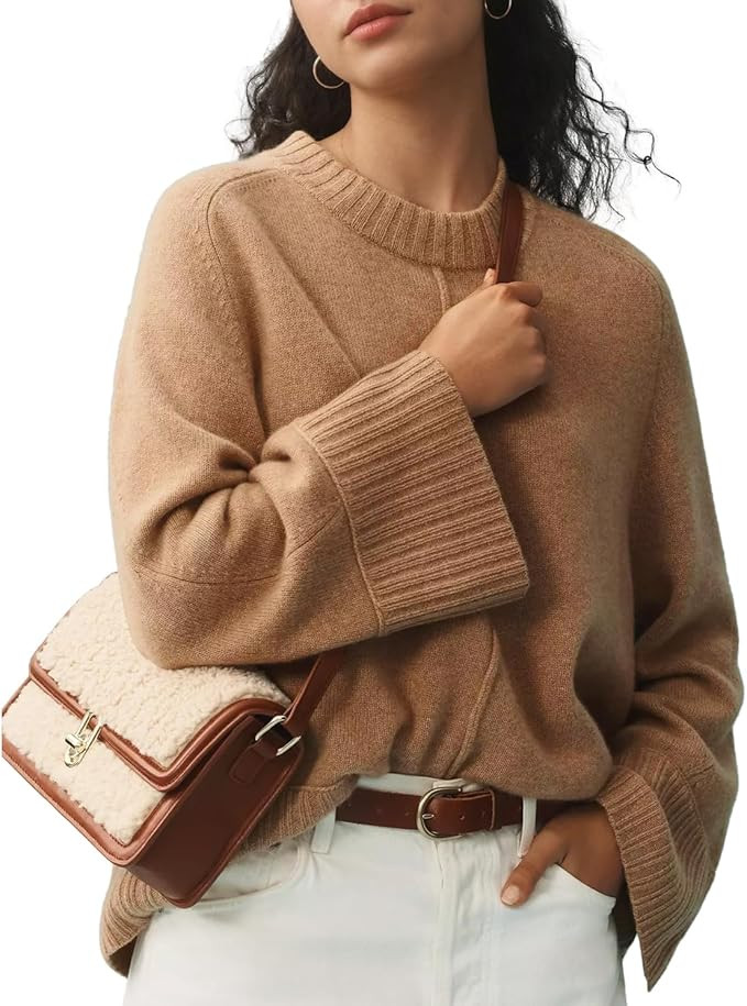 Womens Cable Knited Sweaters Crewneck Pullover Tops Ribbed Collar Exposed Seam Chunky Sweatshirts... | Amazon (US)