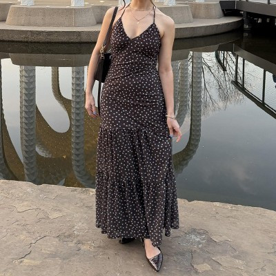 Women's Maxi Triangle Halter Dress - Wild Fable™ Brown Polka Dots M | Target