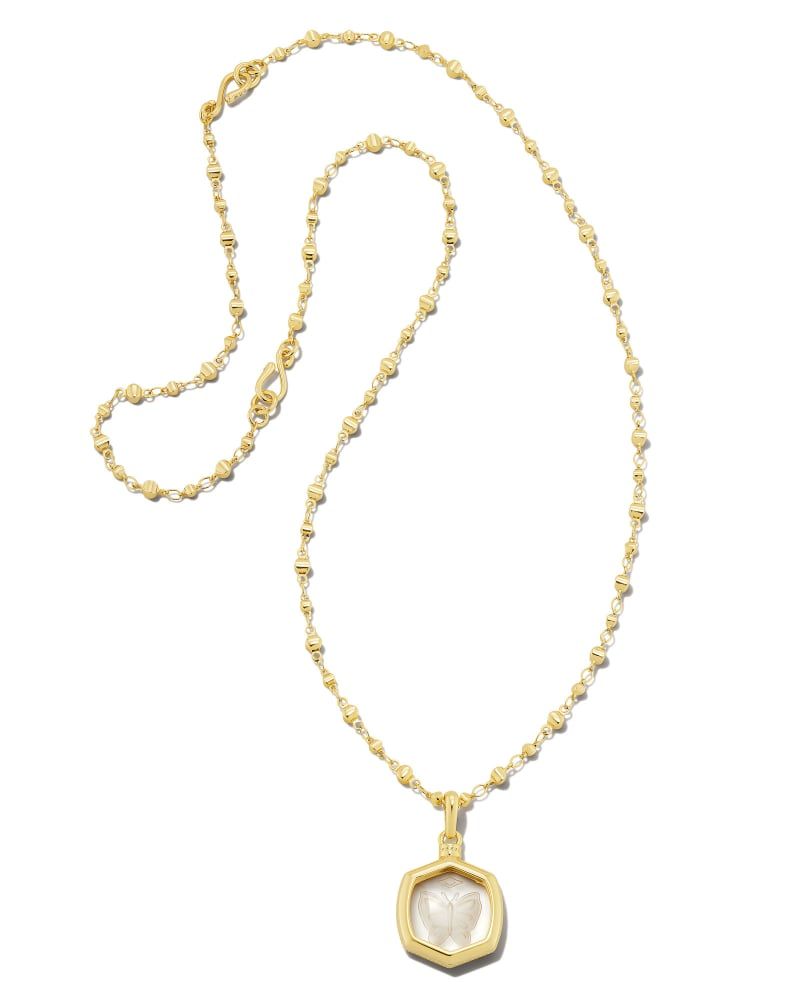 Davie Intaglio Convertible Gold Pendant Necklace in Clear Glass Butterfly | Kendra Scott