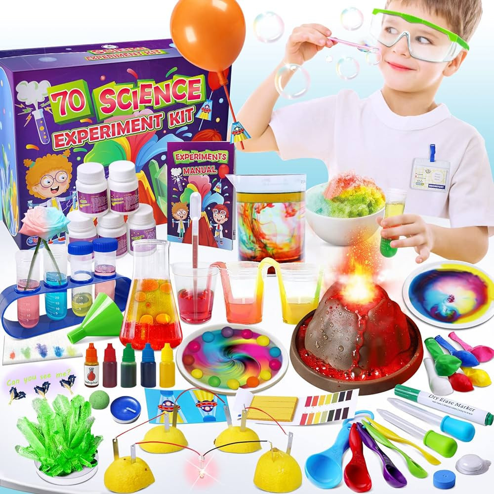 UNGLINGA 70 Lab Experiments Science Kits for Kids Age 4-6-8-12 Educational Scientific Toys Gifts for Girls Boys, Chemistry Set, Crystal Growing, Erupting Volcano, Fruit Circuits STEM Activities | Amazon (US)
