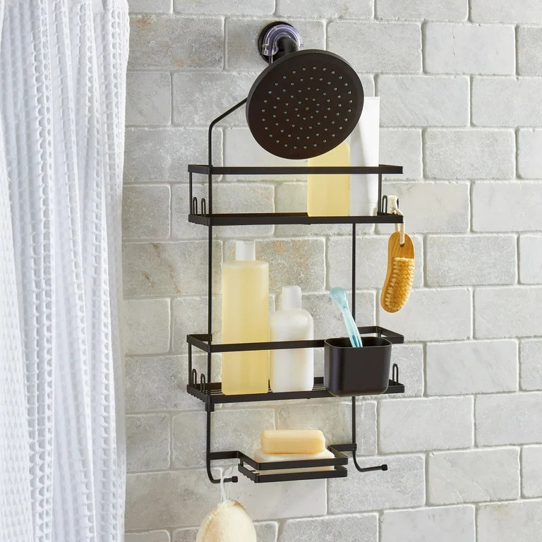 Better Homes & Gardens Lock-Top Hanging Shower Caddy, with 2 Shelves and Soap Tray, Matte Black | Walmart (US)
