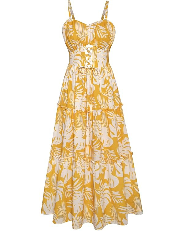 GRACE KARIN Women's Summer Floral Dress 2025 Spaghetti Strap Smocked Tiered Casual Boho Maxi Long... | Amazon (US)