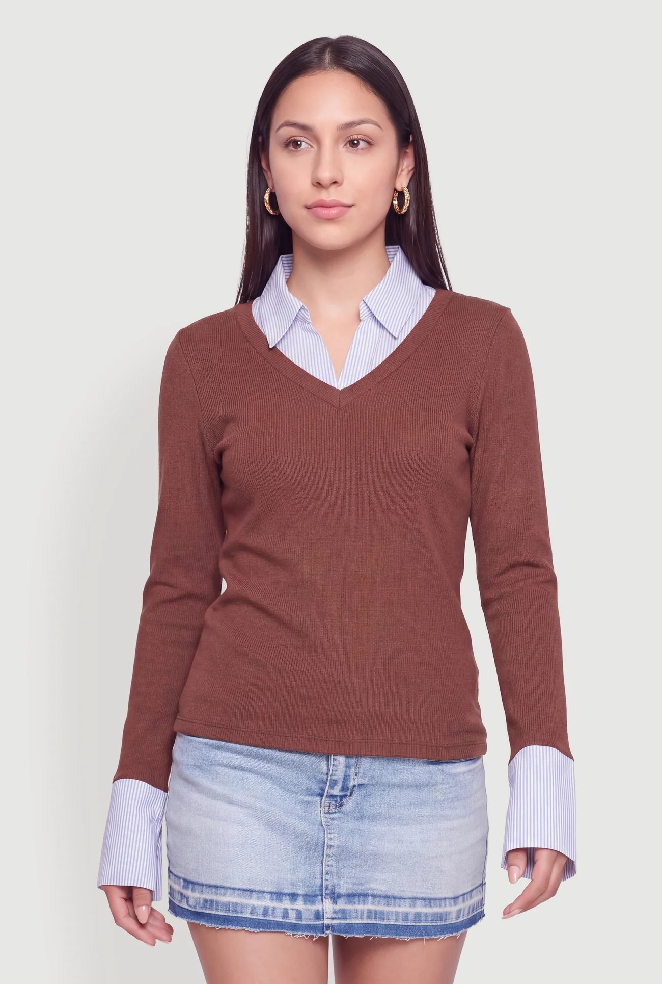 Striped Collar Layered Look Top | Rainbow Shops