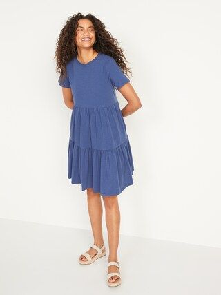 Slub-Knit Short-Sleeve Tiered Swing Dress for Women | Old Navy (US)