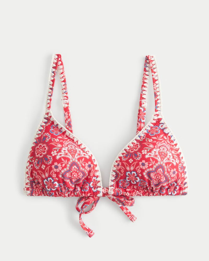 Embroidered Stitch Triangle Bikini Top | Hollister (US)