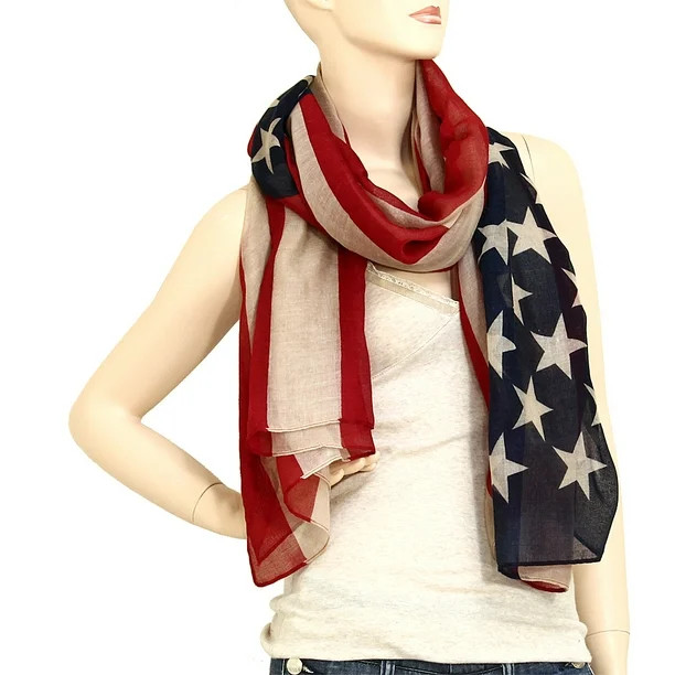 USA American Flag Scarf Beach Wrap Soft Lightweight 72" X 36" Navy Red Tan | Walmart (US)