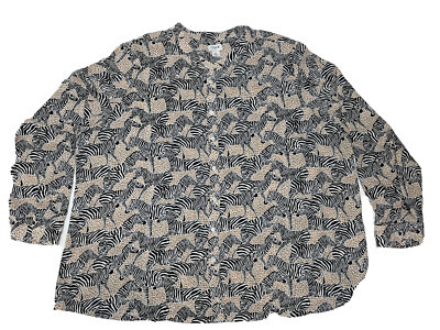 J. Crew Zebra Animal Black White Tan Womens Safari Button Down Blouse Shirt 3X | eBay US