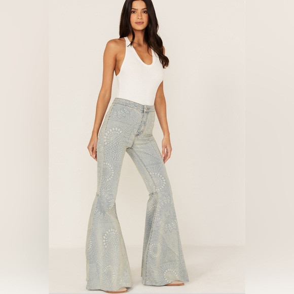 Free People Just Float On Printed Flare Jeans | Poshmark