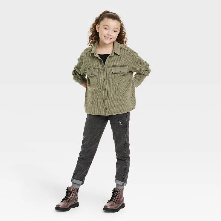 Girls' Waffle Button-Up Shacket - art class™ | Target