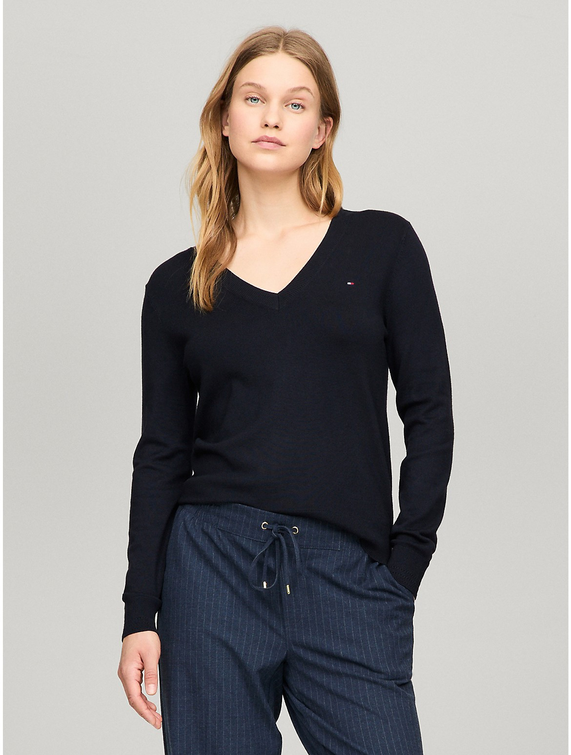 Tommy Hilfiger Women's Viscose-Blend V-Neck Sweater - Navy - S | Tommy Hilfiger (US)