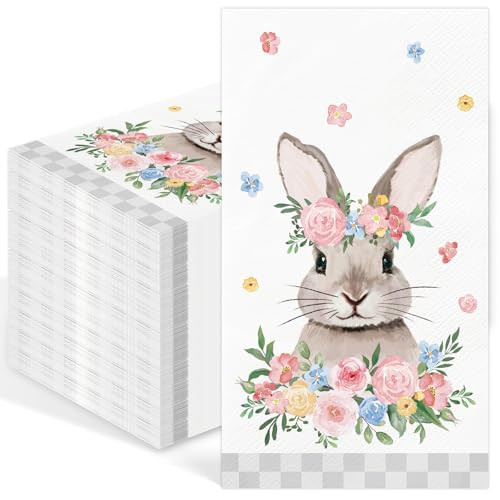 IANFEPH 100 Pcs Easter Paper Napkins 3 Ply Watercolor Bunny Floral Decorative Dinner Napkin Disposable Guest Hand Paper Towels for Bathroom Spring Wedding Birthday Party Decor (Rabbit Flower) | Amazon (US)
