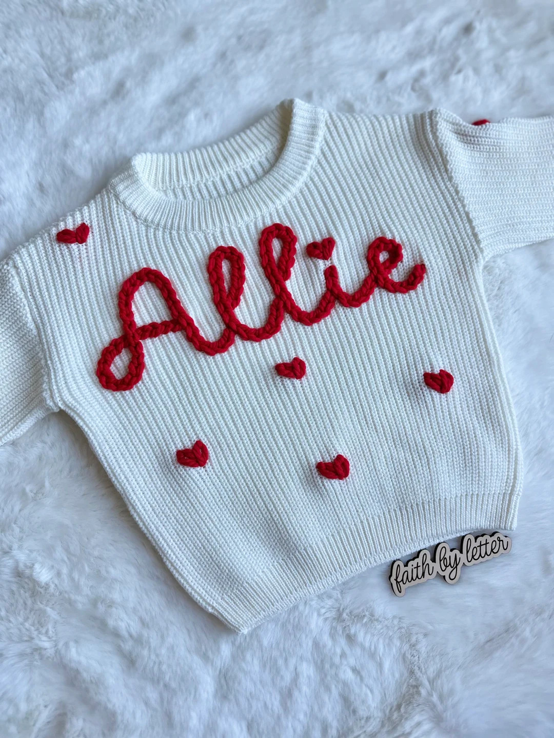 Oversized knit sweater | hearts sweater | baby sweater | Embroidered sweater | Keepsake sweater |... | Etsy (US)