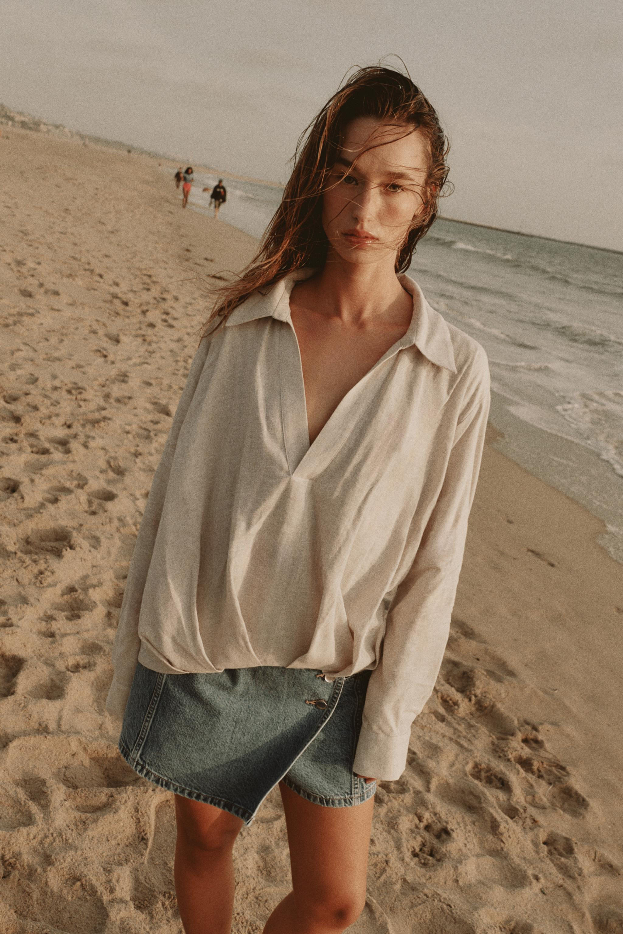 LINEN BLEND SHIRT WITH PUFF HEM | Zara UK