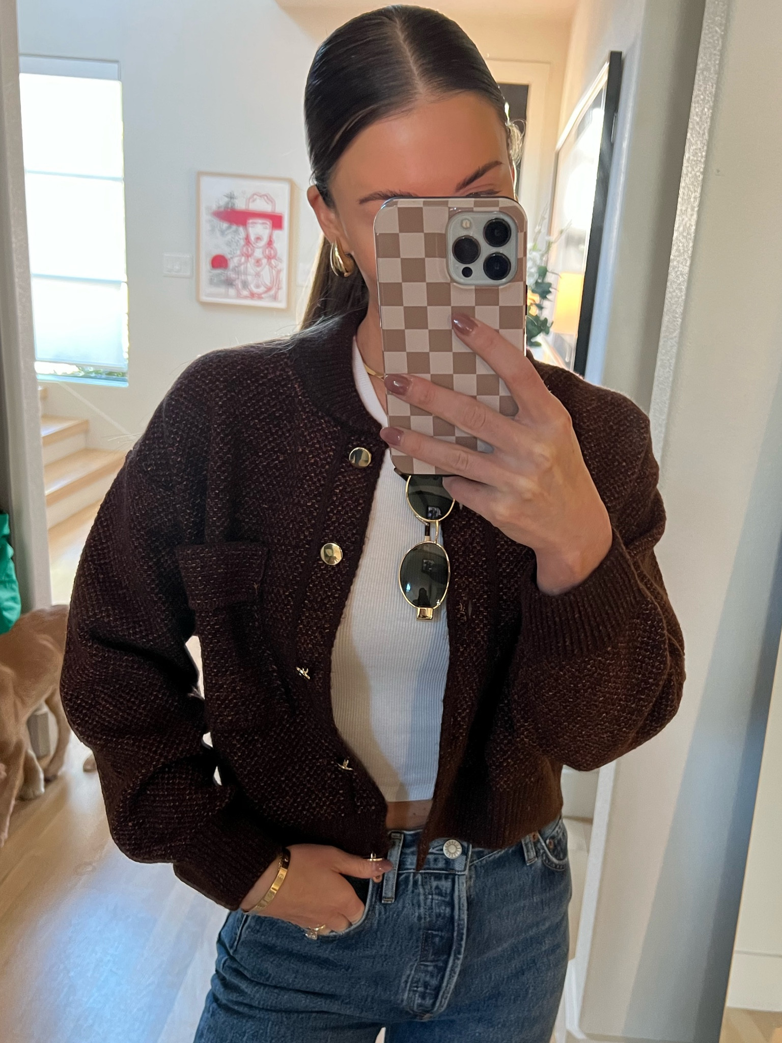 Chocolate brown cardigan for fall 🤎 
Size small 
Celine sunglasses, Celine, cardigans, white tank, basic tank, fall outfit 

#LTKstyletip #LTKfindsunder100 #LTKfindsunder50