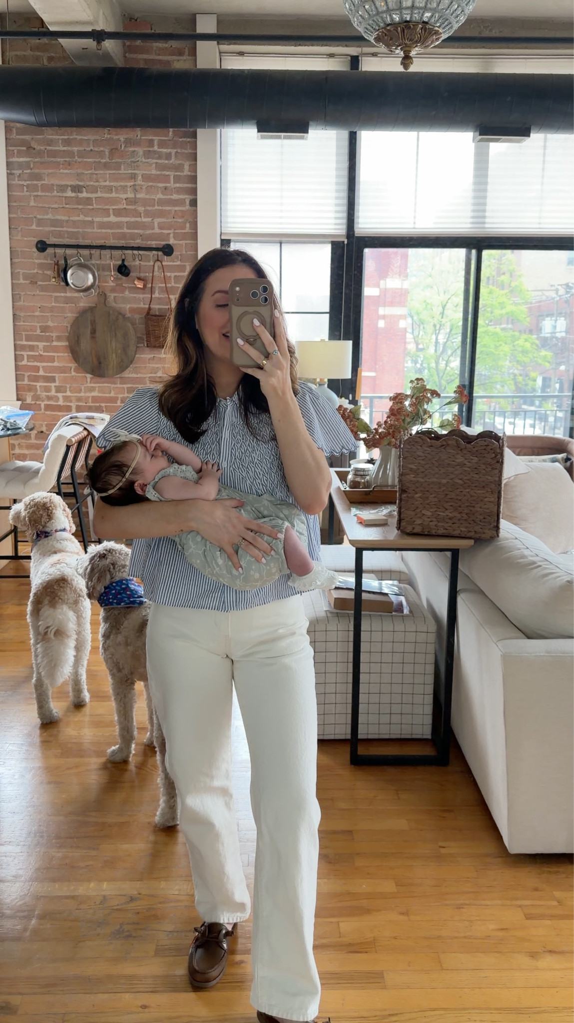 Mommy and me outfit of the day. Baby girl is 2 months and in the newborn size (runs a bit big). I sized up 2 in the nursing friendly top. Levi’s have little stretch- suggest sizing up! 

#LTKBaby #LTKKids #LTKmomlife