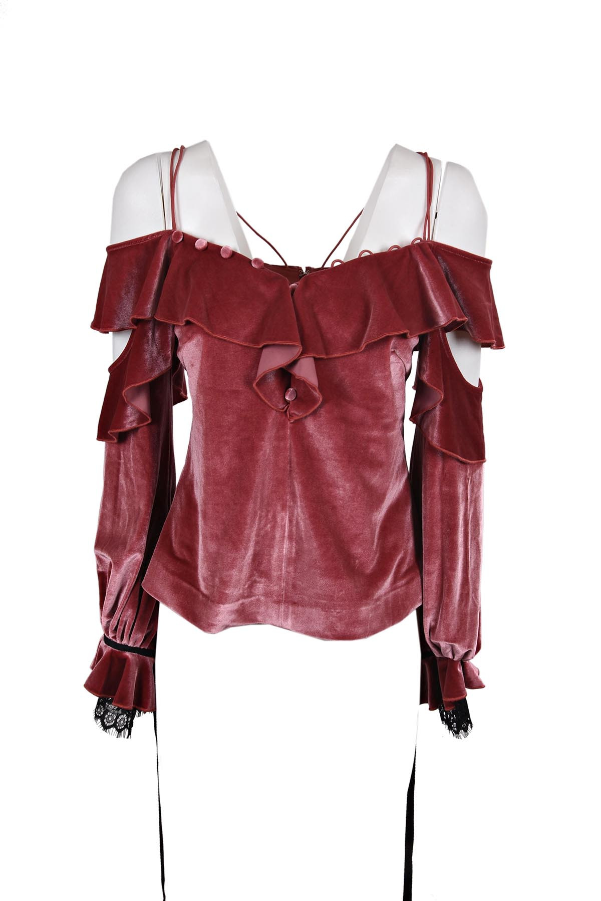 self-portrait Velvet Off Shoulders Frill Top | Italist.com US