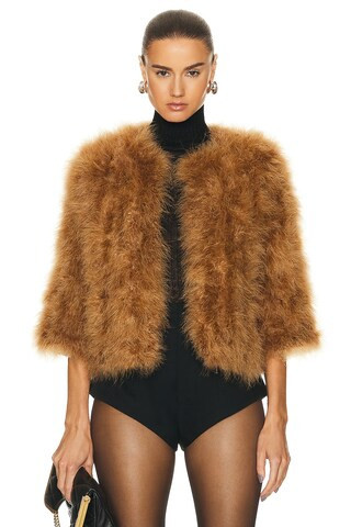 Yves Salomon Feather Cropped Jacket in Beige | FWRD 