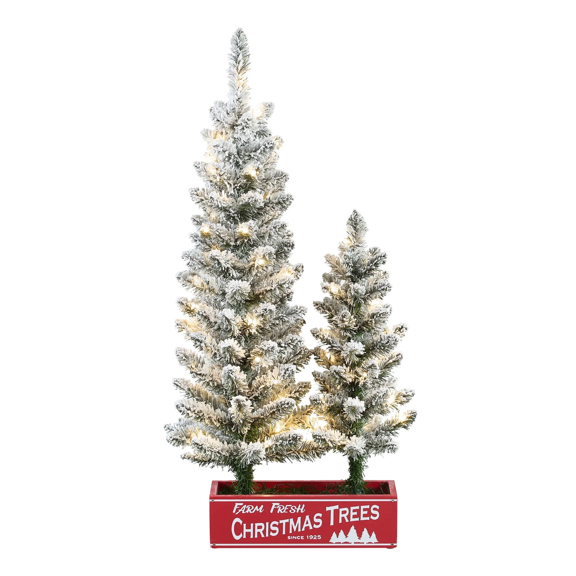 Holiday Time 2-Count Pre-Lit Artificial Farmhouse Flocked Christmas Trees - Walmart.com | Walmart (US)