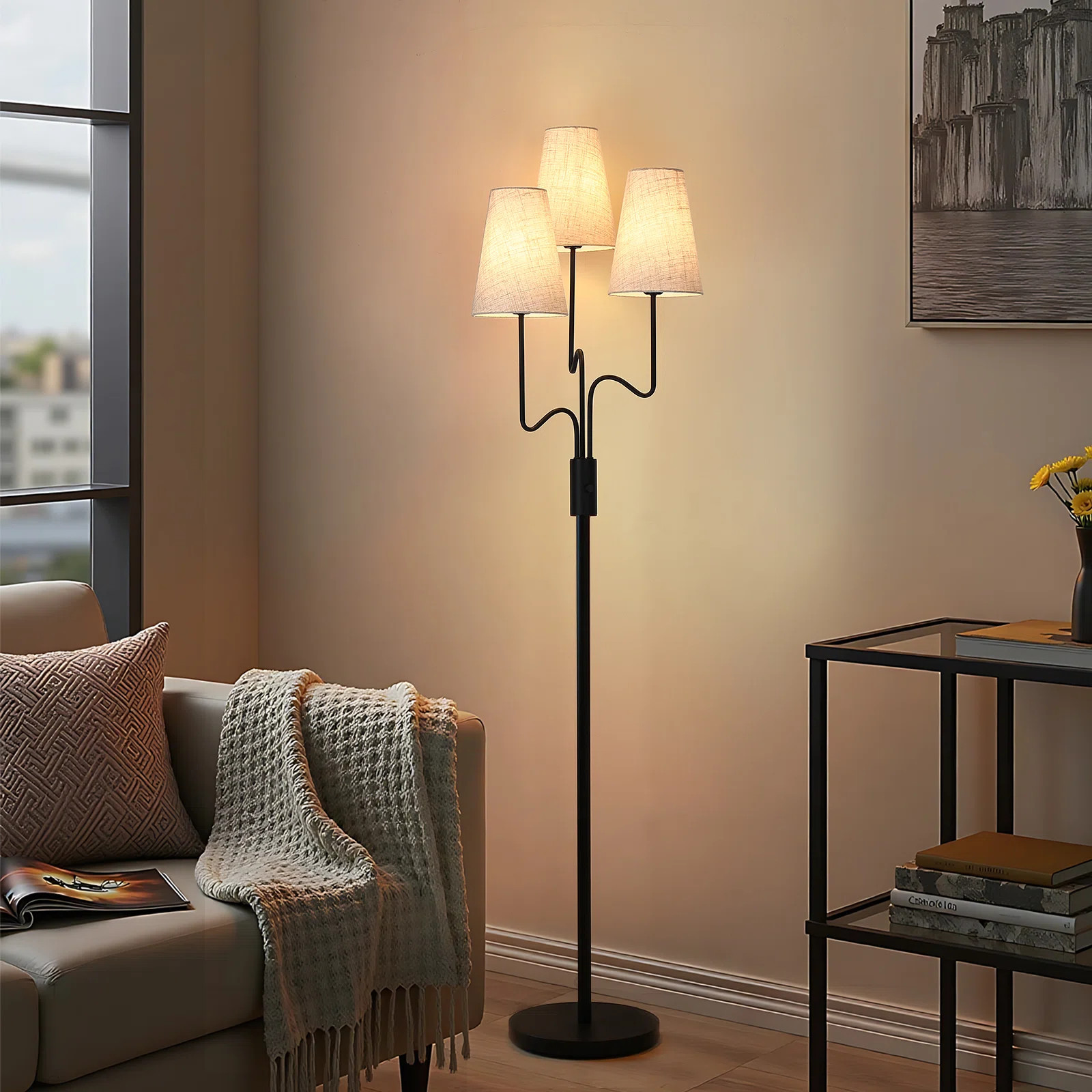 68 Inch 3-Light Dimmable Tree Floor Lamp, Linen-Textured Shades | Wayfair North America