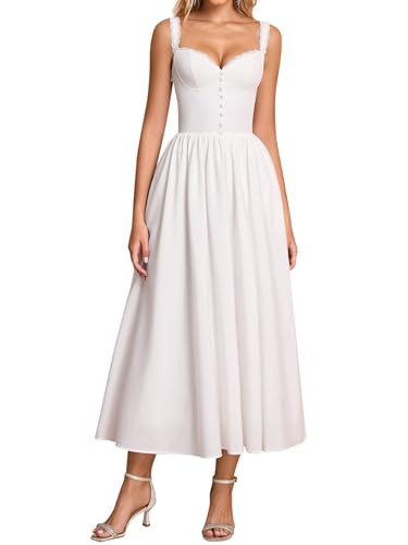 Summer Corset Midi Dress Formal Flowy A Line Lace Spaghetti Strap Wedding Guest Dresses for Women... | Amazon (US)