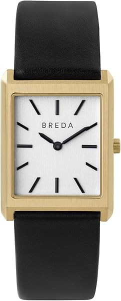 Breda Virgil Rectangle Watch, 18K Gold-Plated Case, Black Genuine Leather Band, Japanese Miyota Q... | Amazon (US)