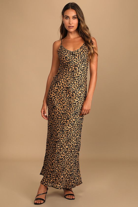 Delightfully Wild Tan Leopard Print Tie-Back Column Maxi Dress | Lulus (US)