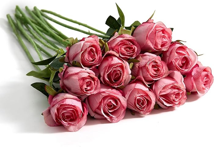 12 Pcs Deep Pink Roses Artificial Flowers -20" Silk Roses Bouquet,Fake Roses Long Stem for Arrang... | Amazon (US)