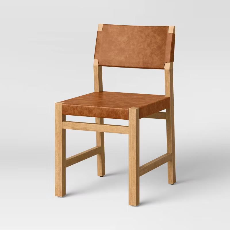 Rennert Faux Leather and Wood Sling Dining Chair Caramel - Threshold™ | Target