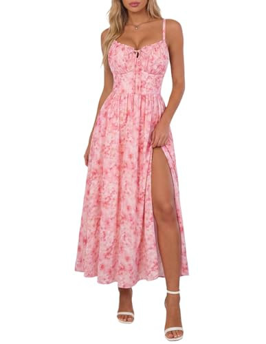 Scarlet Darkness Floral Dress for Women 2026 Corset Milkmaid Sundress Wedding Guest Dresses Pink Floral L | Amazon (US)