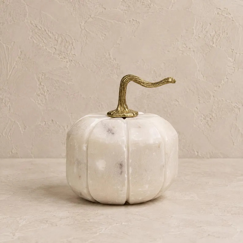 Marble Pumpkin with Brass Stem | Seasonal Decor | Etsy (Global)