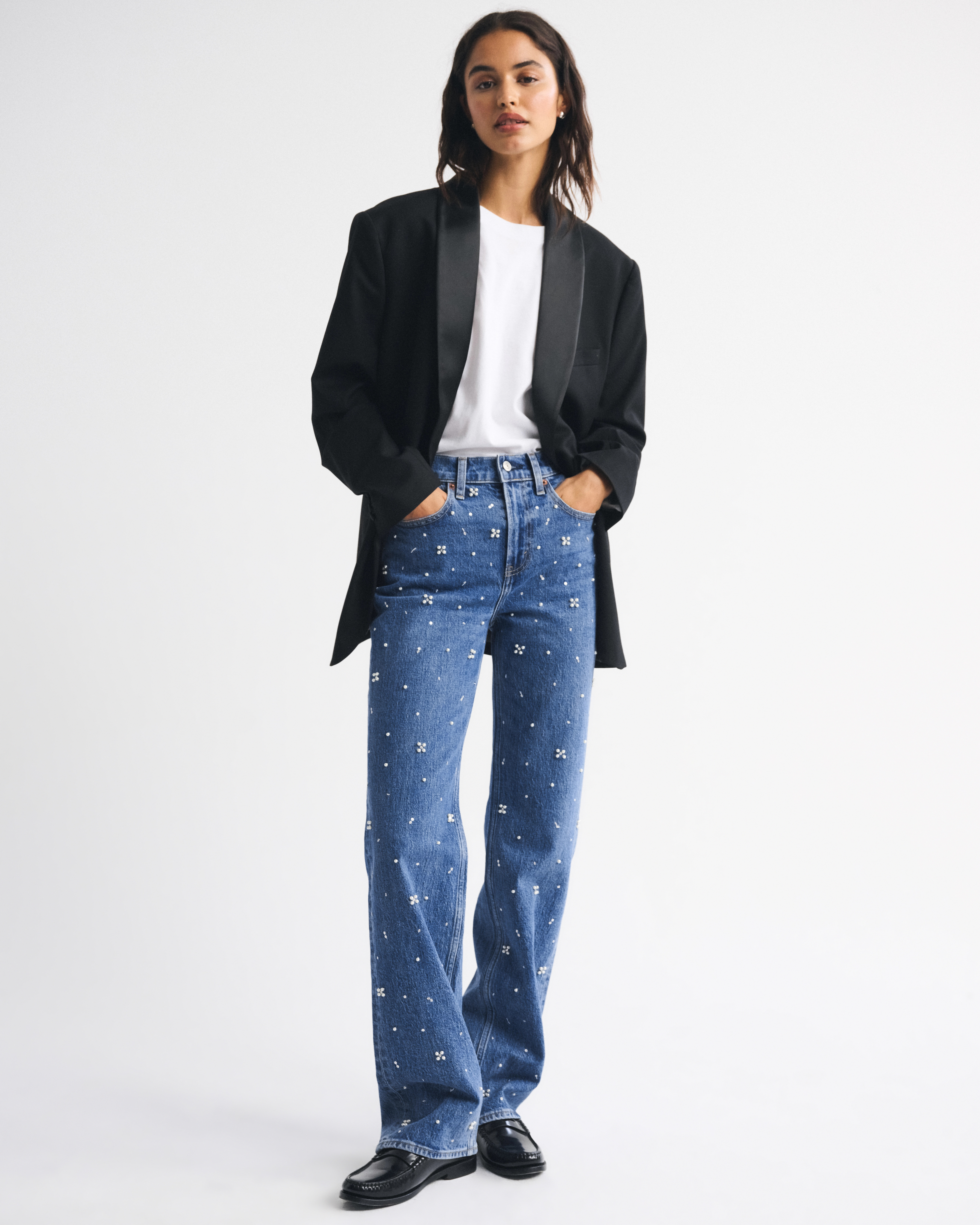 High Rise 90s Relaxed Pearl Embellished Jean | Abercrombie & Fitch (US)