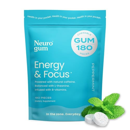 NeuroGum Energy & Focus Gum (180 Count Bag, Peppermint) | 40mg Natural Caffeine + L-Theanine + Vitamin B12 & B6 + Xylitol | Sugar Free Nootropic Cognitive Brain Performance Supplement | Amazon (US)