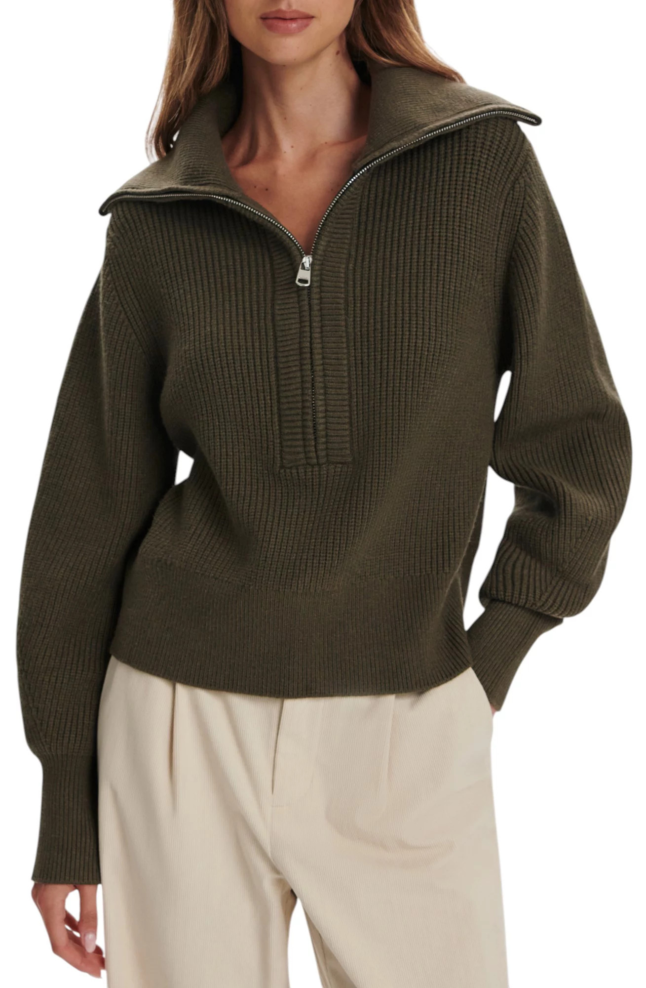 Varley Womens Maura 1/2-Zip Rib Knit, Women's, Medium, Olive Night | DICK'S Sporting Goods