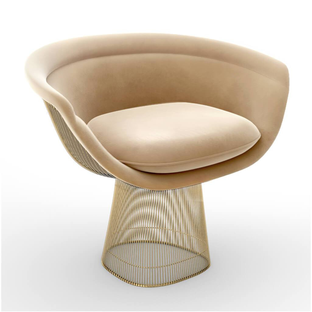 Warren Platner Lounge Chair - Gold Base Velvet-Ecru Champagne | Eternity Modern