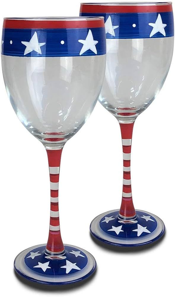 Golden Hill Studio Hand Painted Wine Glasses Set of 2 - Patriotic Collection - Hand Painted Glass... | Amazon (US)