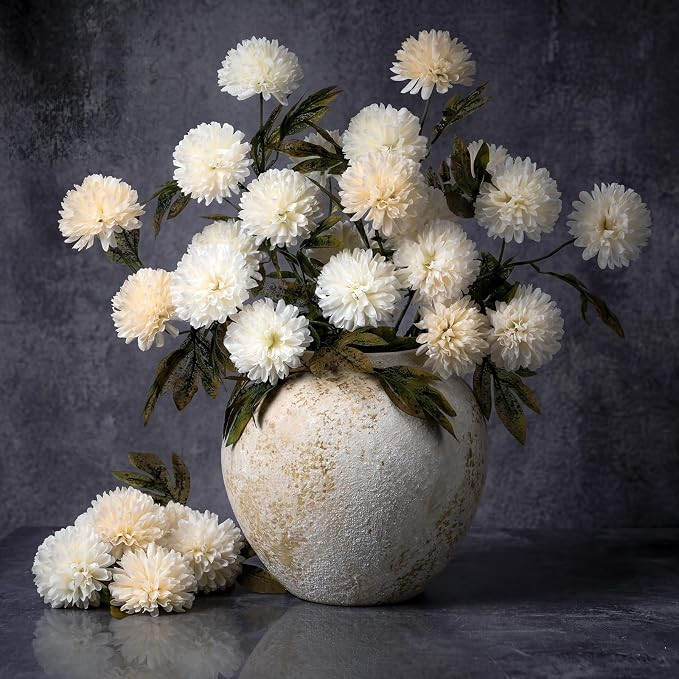 Knitgrip 8 Pcs Faux Silk Pom Pom Mum Artificial Chrysanth Flowers for Vase Faux Chrysanthemum Bra... | Amazon (US)