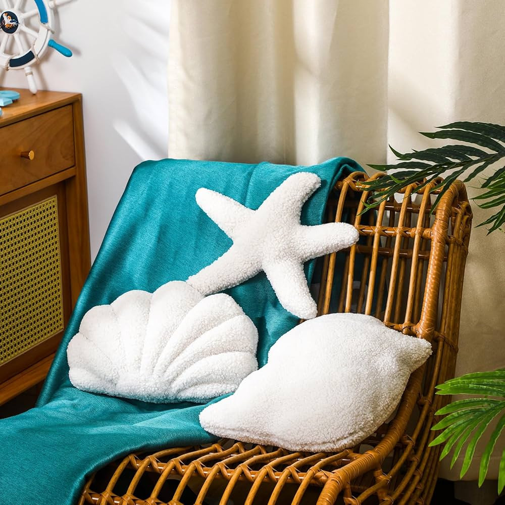 Soaoo 3 Pcs White Starfish Shell Sea Snail Pillows 11.8 Inch Ocean Themed Decorative Throw Pillow... | Amazon (US)
