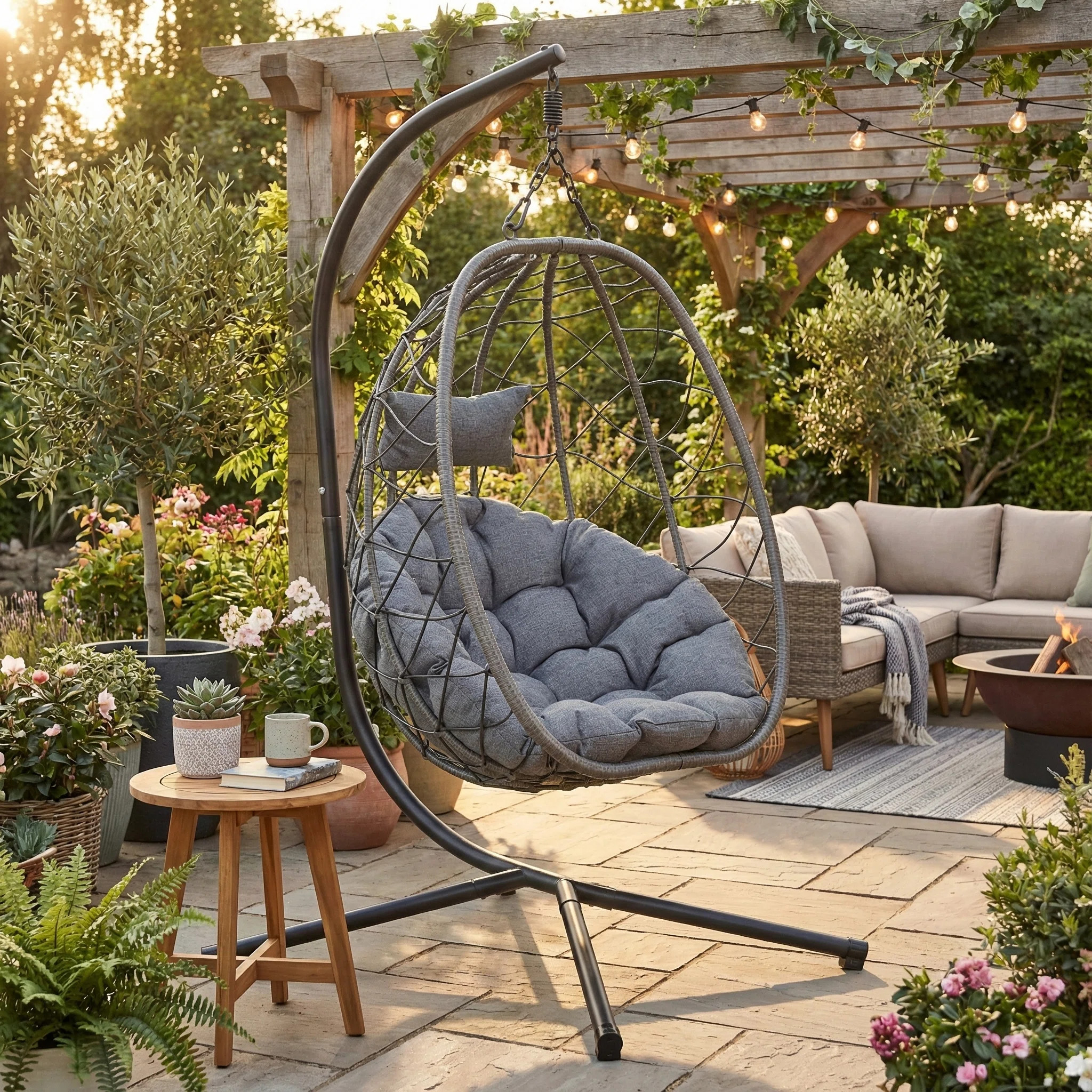 Cilli Foldable Egg Swing Chair with Steel Stand – Space-Saving Portable Hanging Chair – All-W... | Wayfair North America