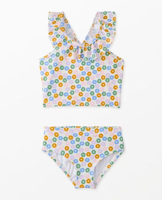 Girls' Tiny Blossoms Two-Piece Ruffle Neck Swimsuit - Size Big Kids 8 by Hanna Andersson | Hanna Andersson