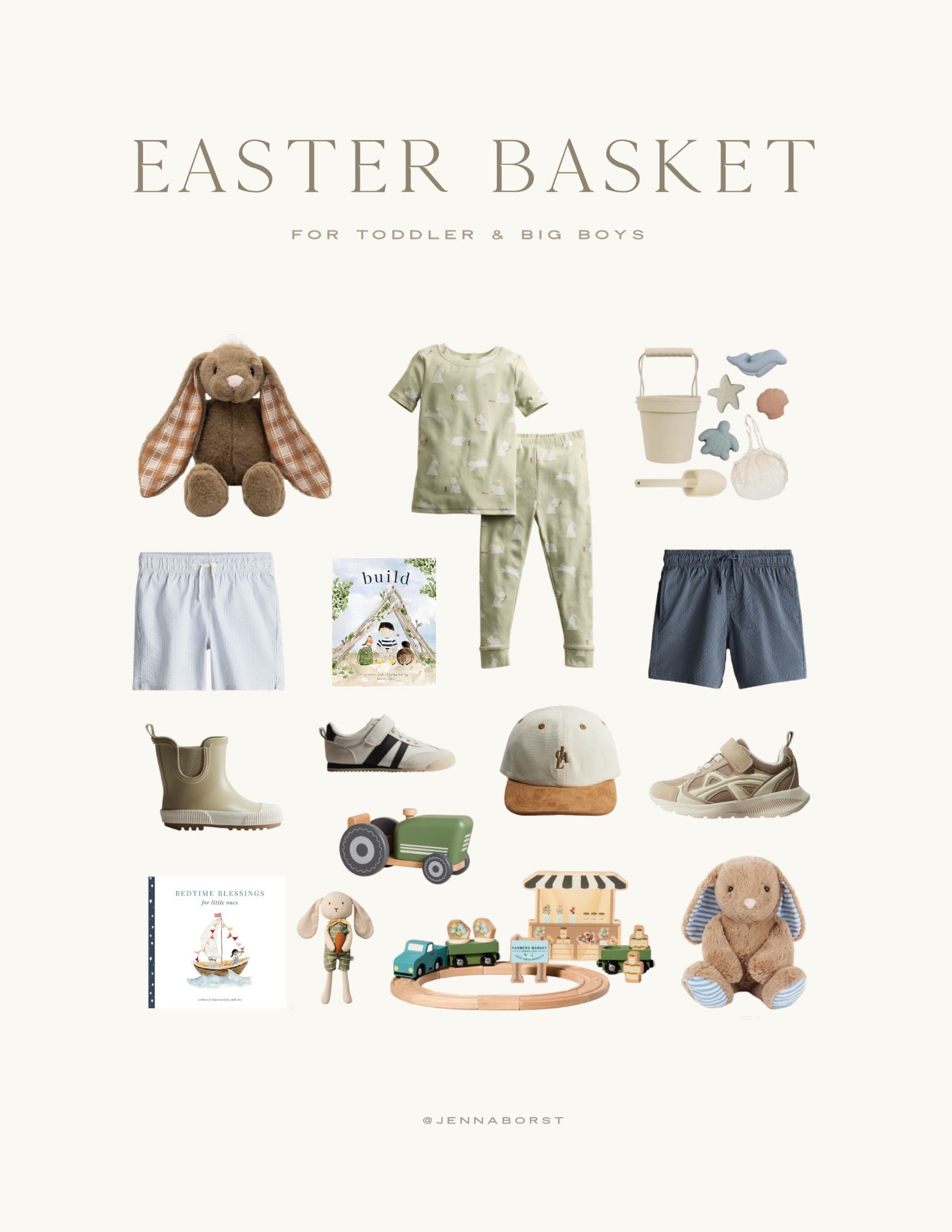 When putting together our kids Easter basket we focus less on candy and more on things they need for spring or the upcoming season! As well as a few uplifting books and one nice toy or stuffed animal! 