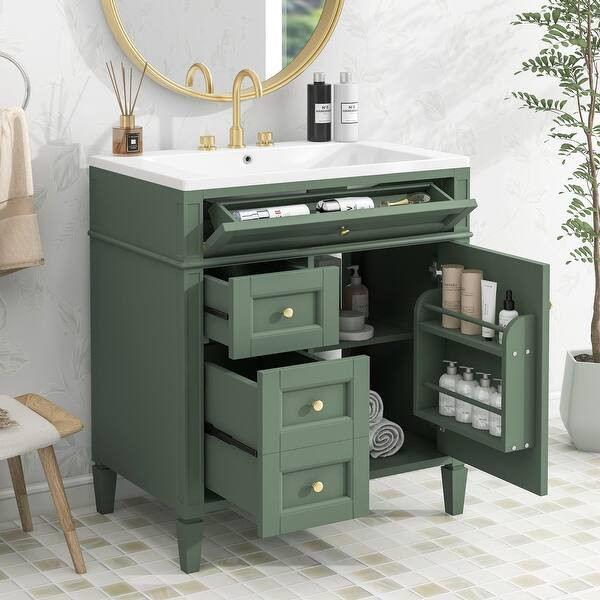 Bathroom Vanity with Top Sink Modern Bathroom Storage Cabinet with 2 Drawers & Tip-out Drawer Sin... | Bed Bath & Beyond