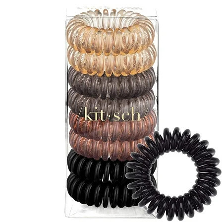 Kitsch Spiral Hair Ties Phone Cord Coil Hair Ties Coiled Hair Tie Brown Brunette 8 ct (1 Pack) | Walmart (US)