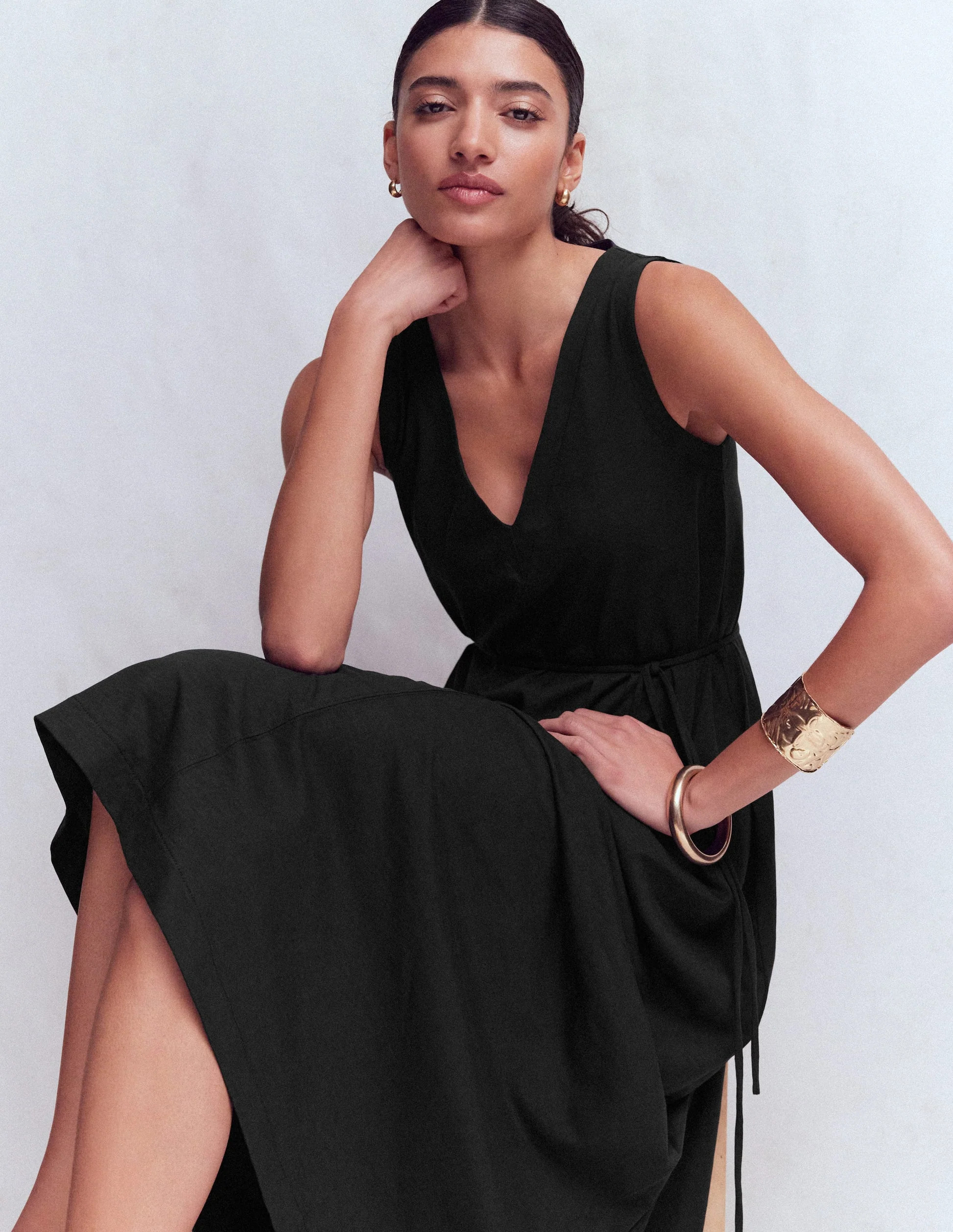 Mia V-neck Jersey Midi Dress-Black | Boden (US)