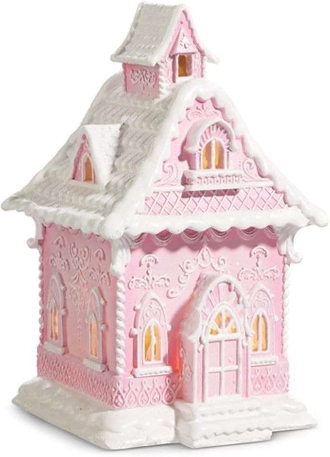 Raz Imports Lighted Gingerbread House, 13.25-inch Length, Pink, Christmas, Home Decor | Amazon (US)