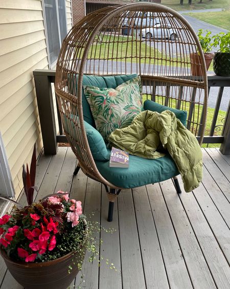 Summer porch essentials: egg chair and down throw blanket for chilly evenings! 
.
Porch decor target finds 

#LTKhome #LTKFind #LTKSeasonal