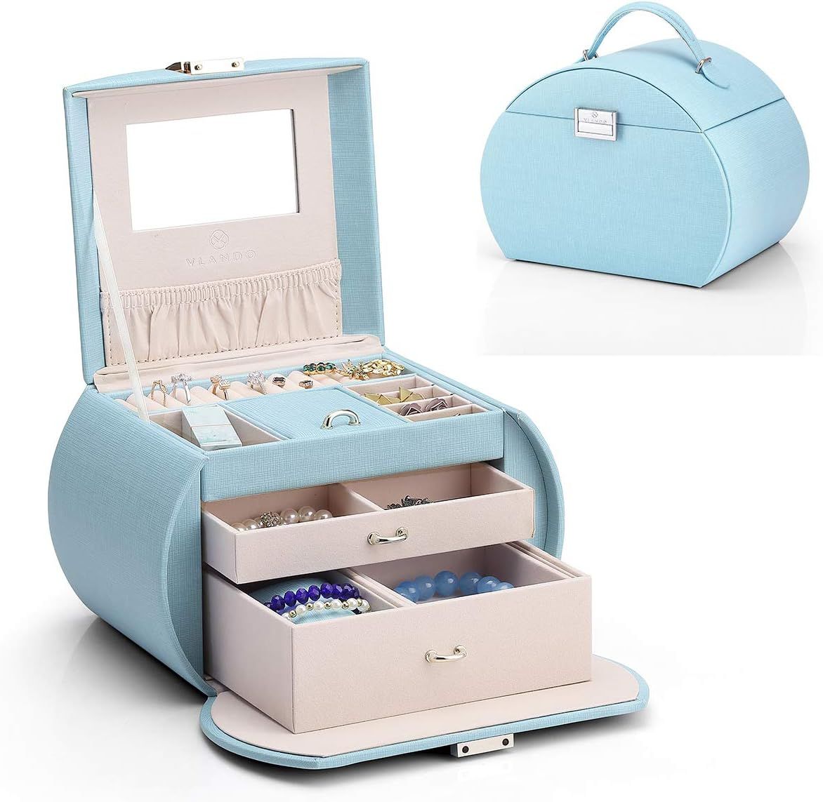 Vlando Princess Style Medium Size Jewelry Box, Fabulous Girls Gifts (Blue) | Amazon (US)