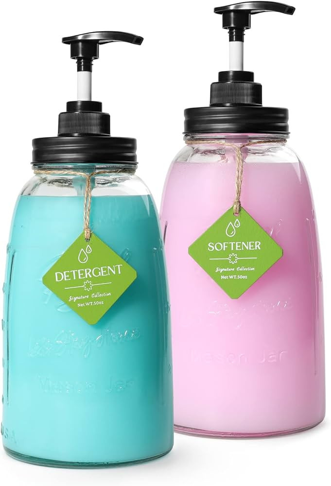 HOMKO Glass Laundry Detergent Dispenser, Laundry Soap Dispenser for Laundry Room, 2PCS 50oz Mason... | Amazon (US)