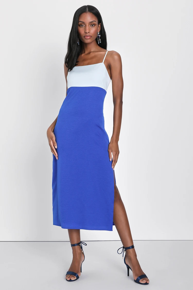 Feeling Sensational Light Blue and Cobalt Color Block Midi Dress | Lulus (US)