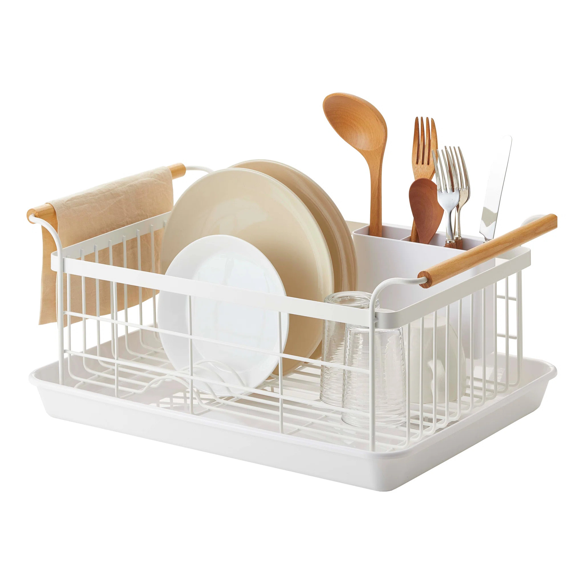 Yamazaki Home Tosca Dish Rack With Removeable Drainer Tray - Steel - Wood | Wayfair North America